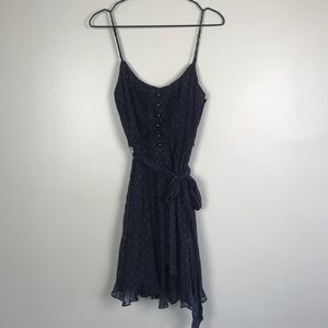 Betsey Johnson Silk Navy Tie Waist Flowy Dress